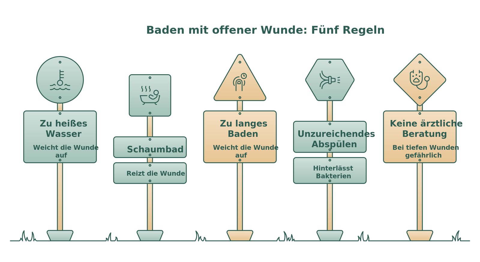 Infografik: fünf Regeln beim Baden mit offener Wunde