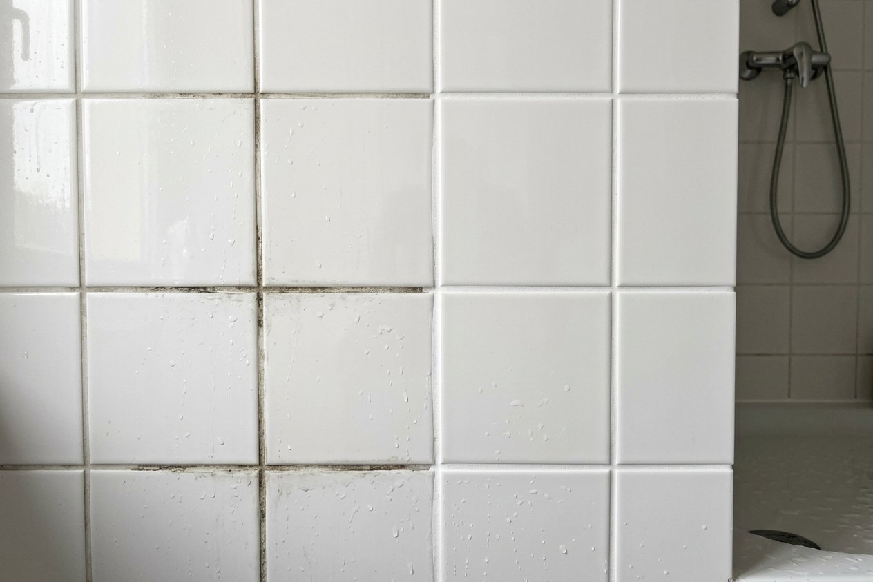 Fugen reinigen – vorher und nachher Fugen reinigen: Fliesenfugen in der Dusche vorher grau verschmutzt, nachher wieder weiß