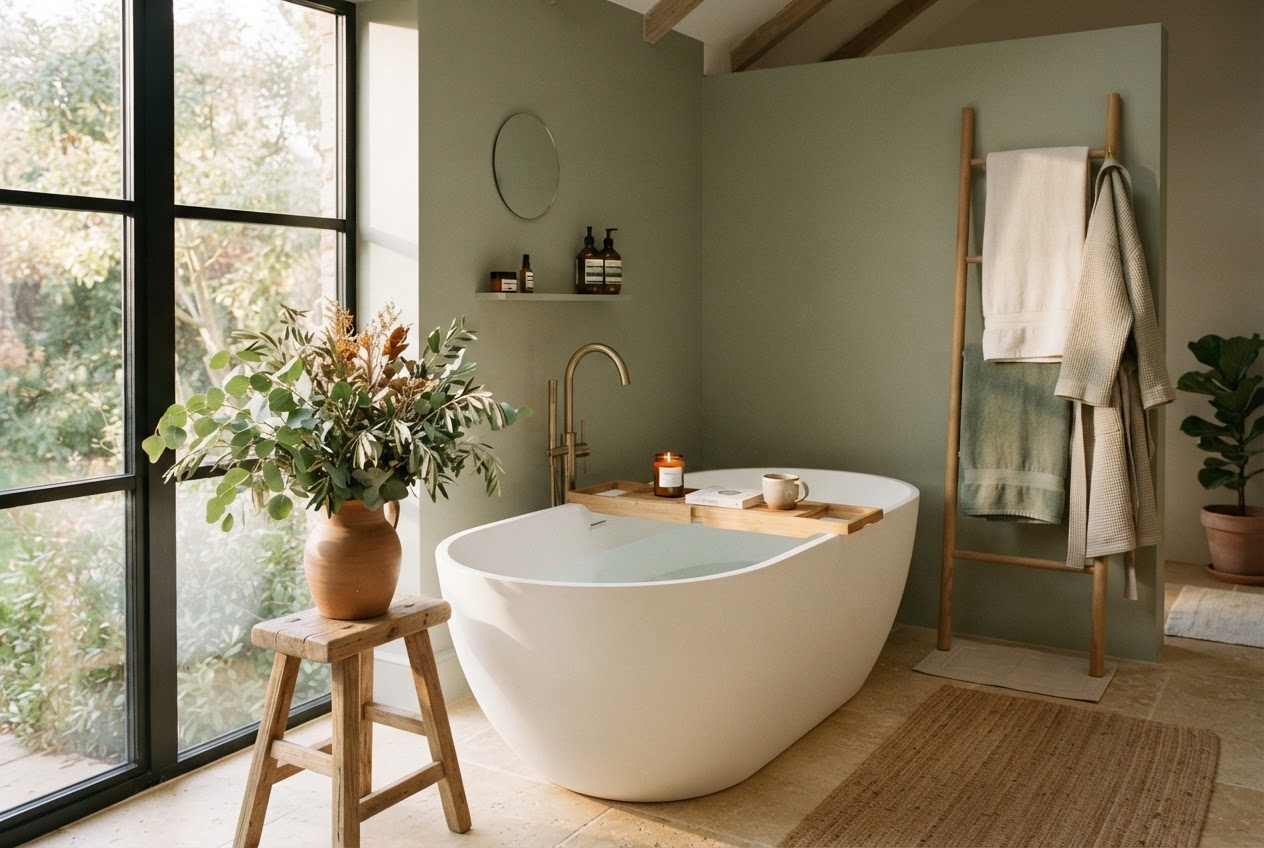 Moderne freistehende Badewanne als Wellness-Oase im heutigen Badezimmer