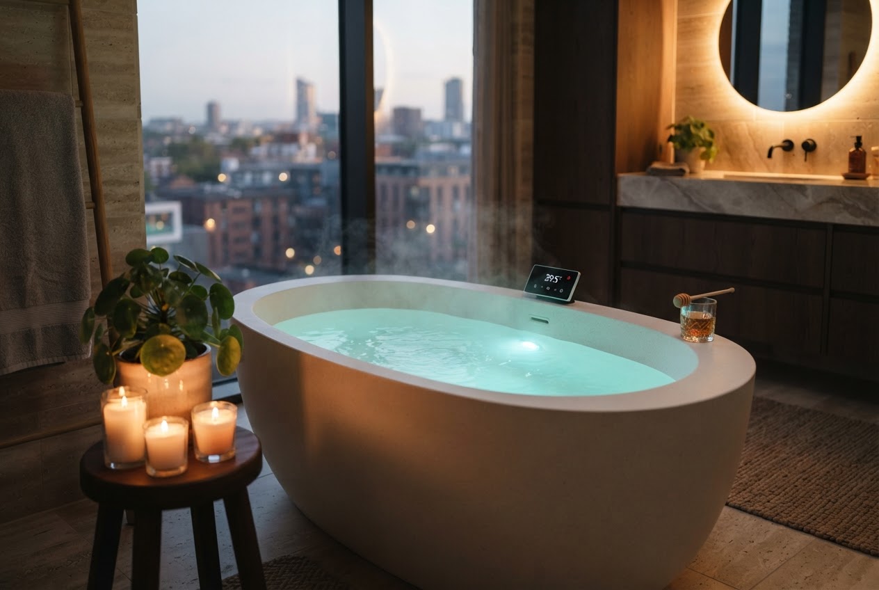 Smart Bath – Badewanne mit LED-Ambientebeleuchtung und Touchpanel im modernen Badezimmer
