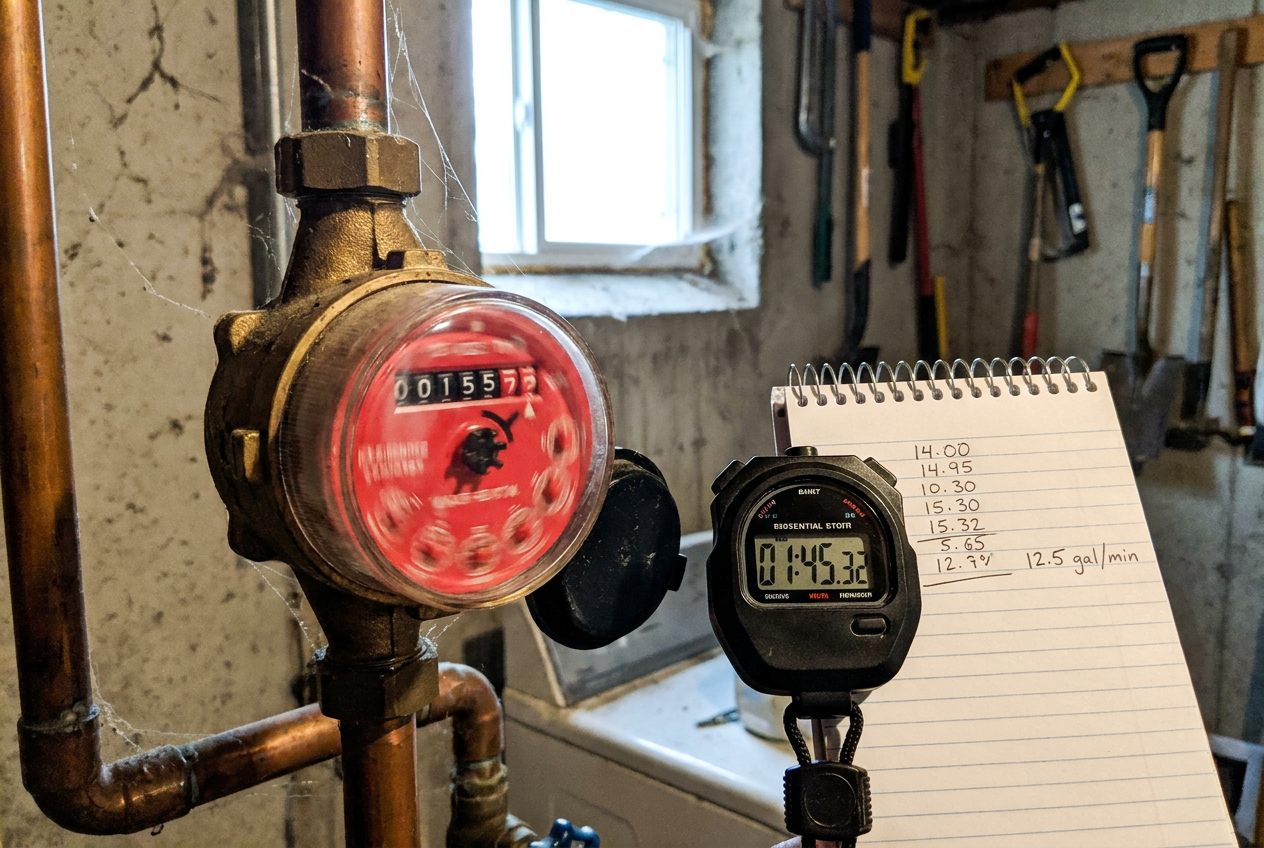 Wasserzähler mit Stoppuhr zum Messen des eigenen Wasserverbrauchs