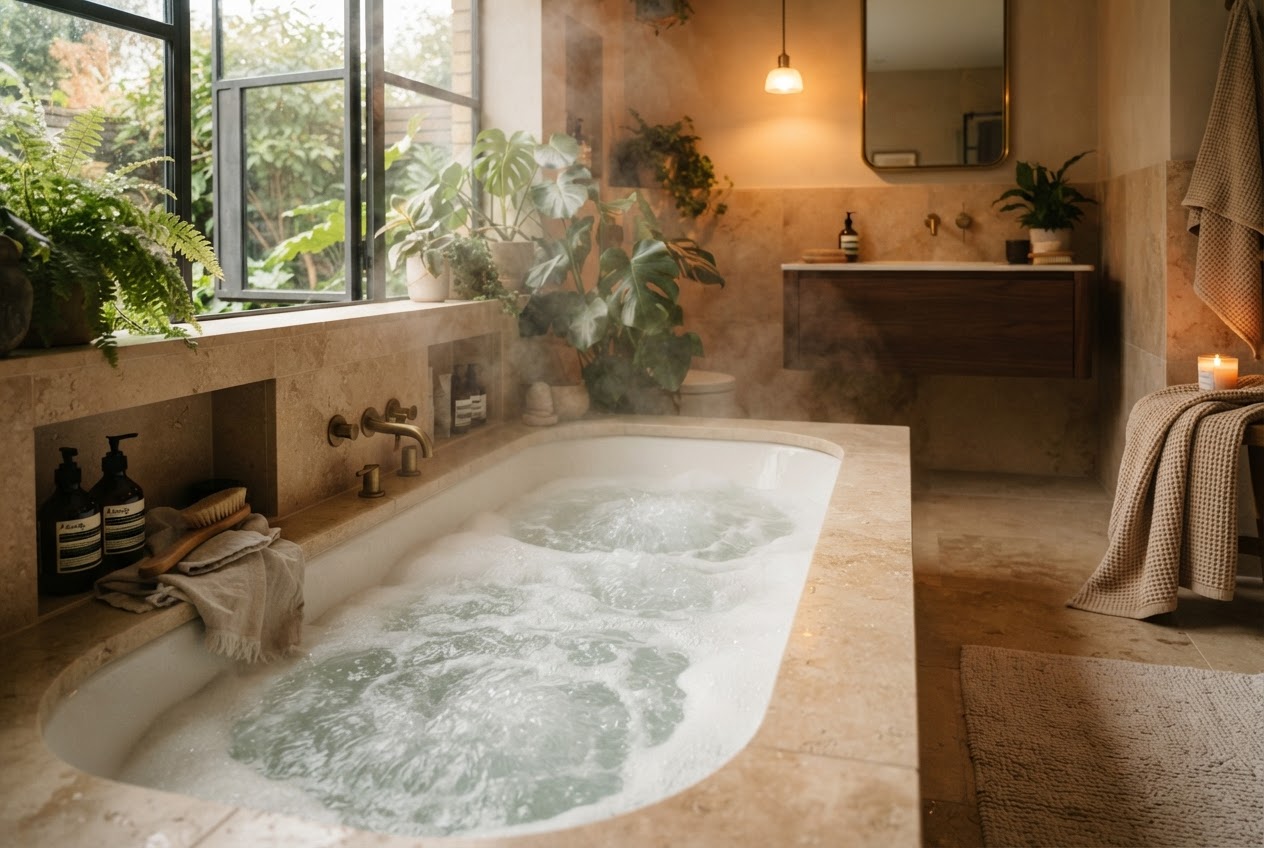 Whirlpool-Badewanne mit Sprudeleffekt und Düsen